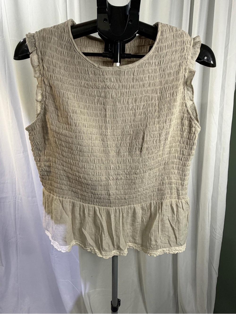 by & by Neutral Beige Smocked Peplum Camisole